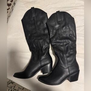 Black Knee High Cowboy Boots for Women